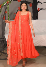 Load image into Gallery viewer, Orange Georgette Readymade Anarkali Suit
