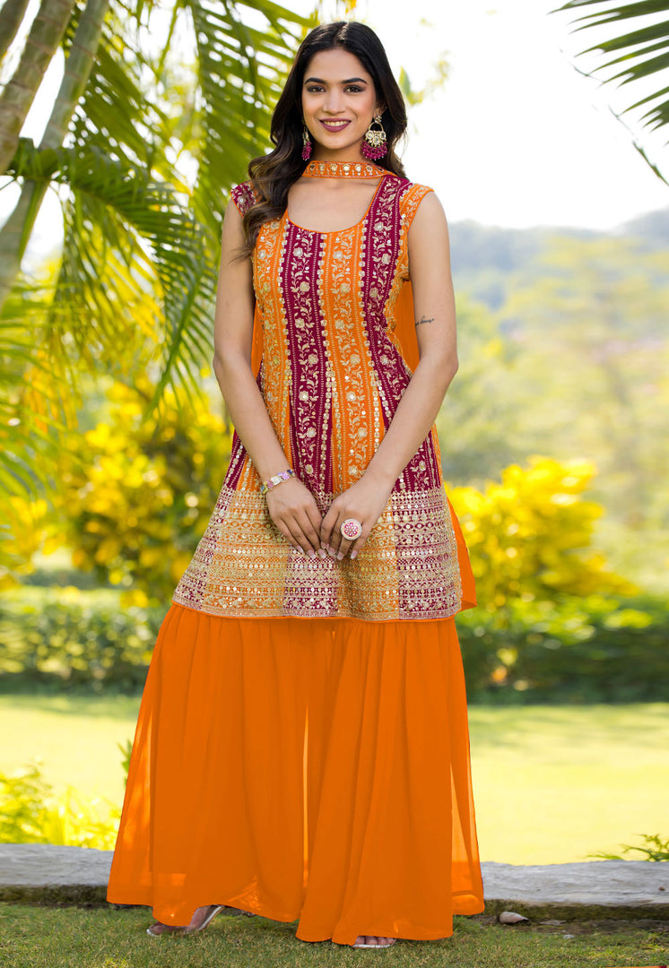 Orange Georgette Readymade Gharara Suit