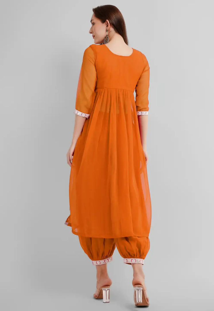 Orange Georgette Readymade Punjabi Suit