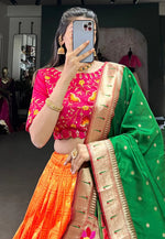 Load image into Gallery viewer, Orange Jacquard Circular Lehenga Choli
