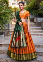Load image into Gallery viewer, Orange Jacquard Silk Circular Lehenga Choli
