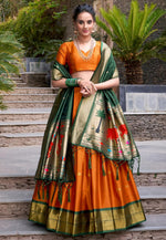 Load image into Gallery viewer, Orange Jacquard Silk Circular Lehenga Choli
