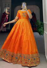 Load image into Gallery viewer, Orange Jacquard Silk Gown

