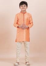 Load image into Gallery viewer, Orange Jacquard Silk Kids Kurta Pajama
