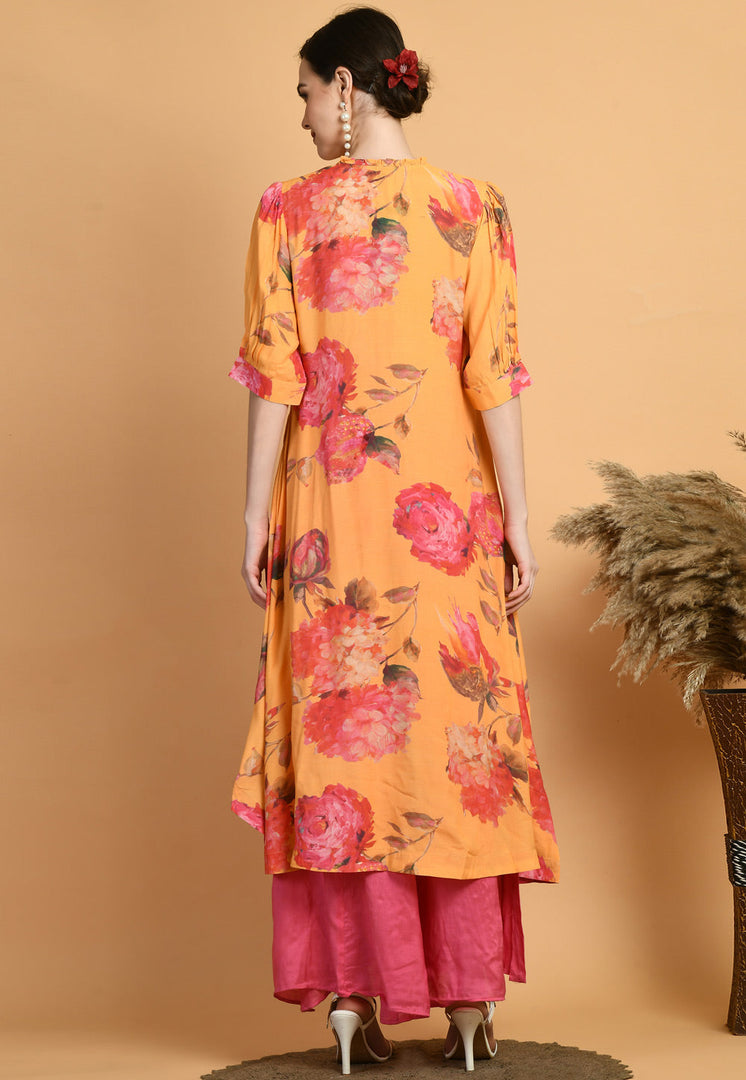 Orange Muslin Kurta Set With Palazzo