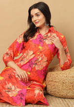Load image into Gallery viewer, Orange Muslin Kurta Set With Pent
