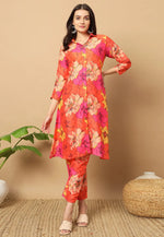 Load image into Gallery viewer, Orange Muslin Kurta Set With Pent
