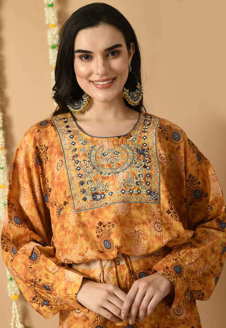 Orange Muslin Printed Co-Ords Set