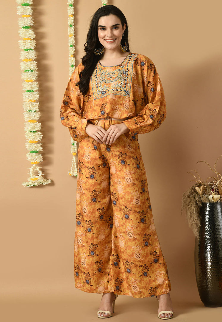 Orange Muslin Printed Co-Ords Set