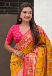 Orange Patola Silk Saree With Blouse