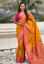 Load image into Gallery viewer, Orange Patola Silk Saree With Blouse
