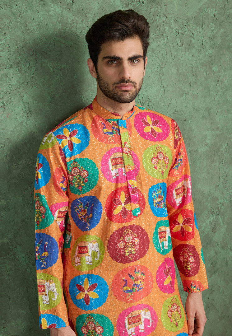 Orange Rayon Kurta Pajama