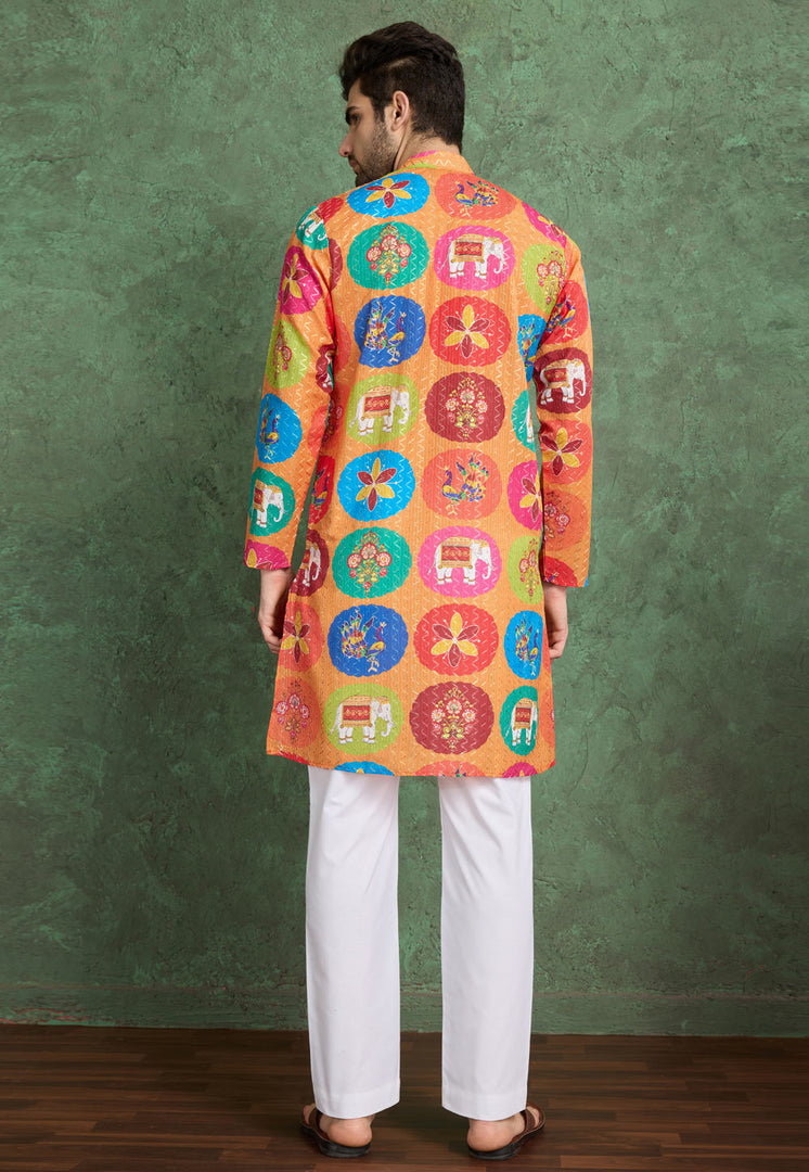 Orange Rayon Kurta Pajama