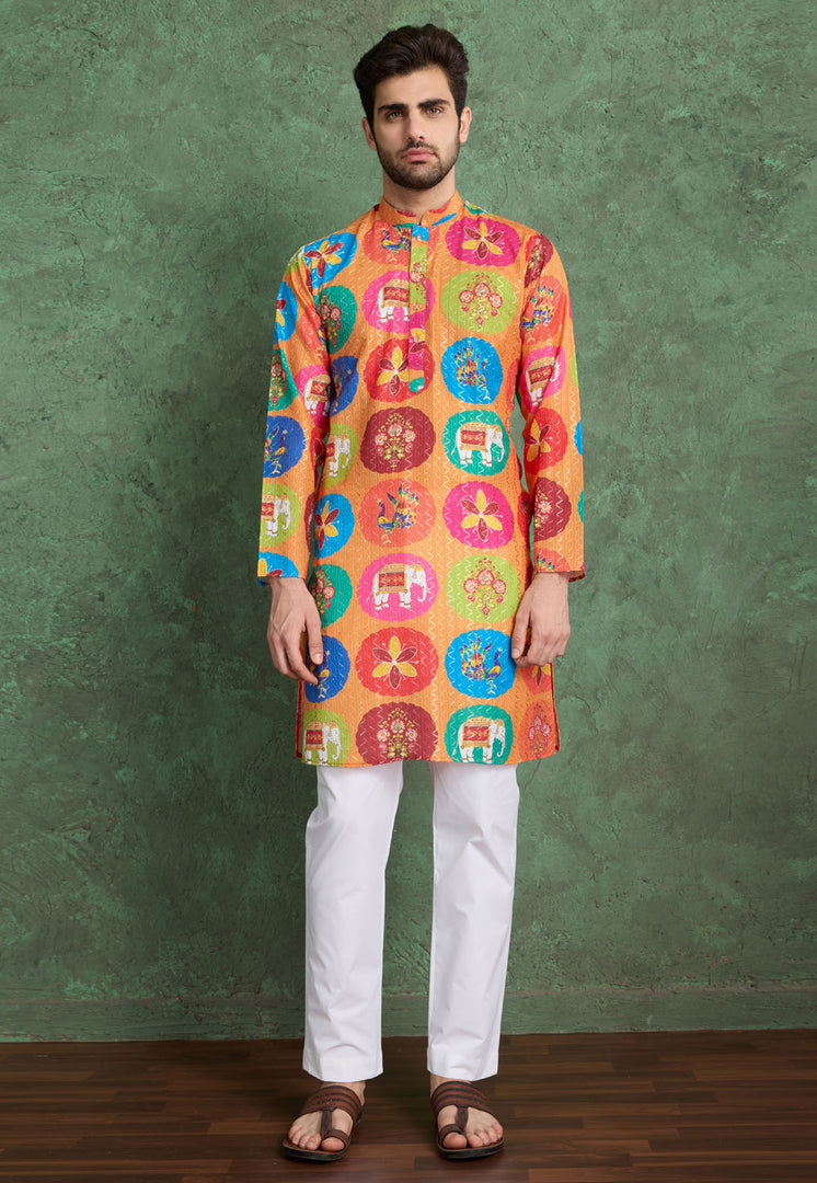 Orange Rayon Kurta Pajama
