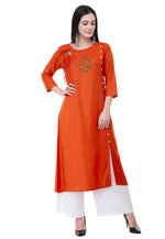 Load image into Gallery viewer, Orange Rayon Kurta Set With Palazzo
