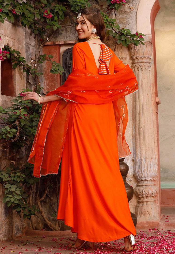 Orange Rayon Readymade Anarkali Suit