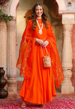 Load image into Gallery viewer, Orange Rayon Readymade Anarkali Suit
