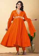 Load image into Gallery viewer, Orange Rayon Readymade Long Anarkali Suit
