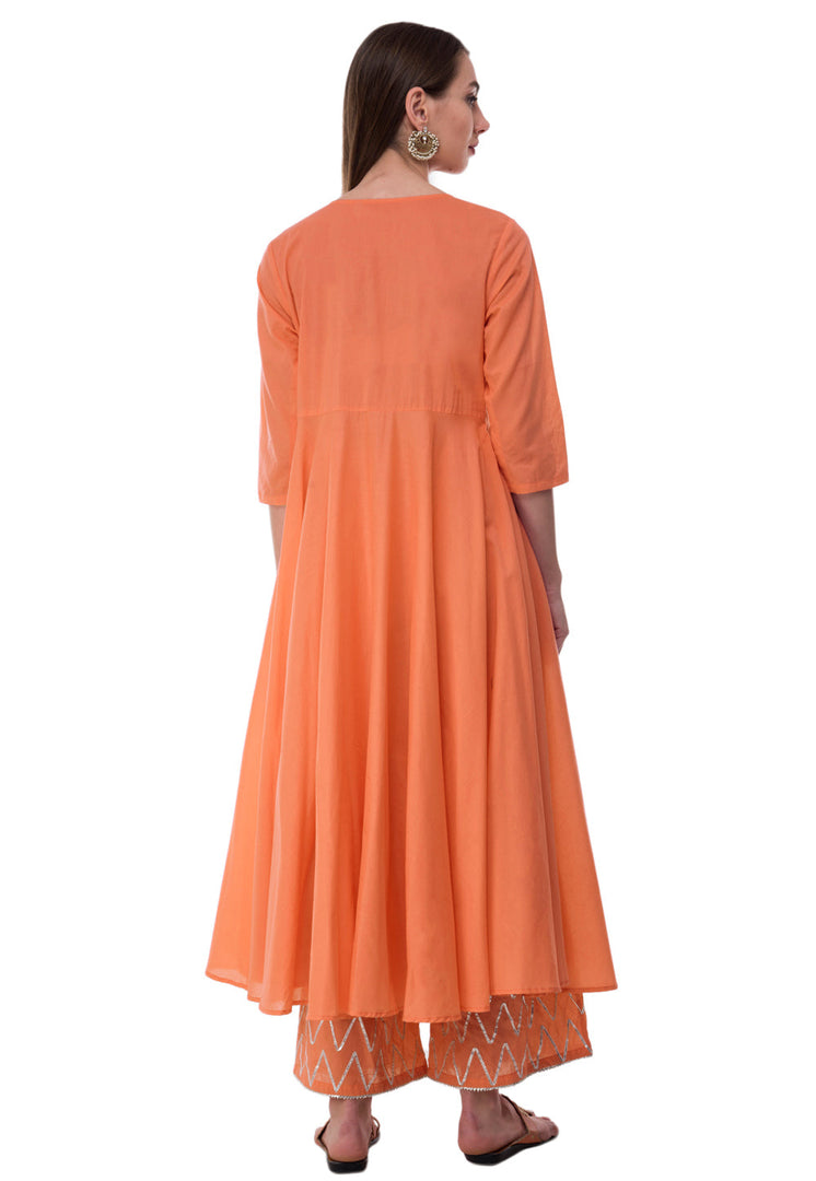 Orange Rayon Readymade Pakistani Suit