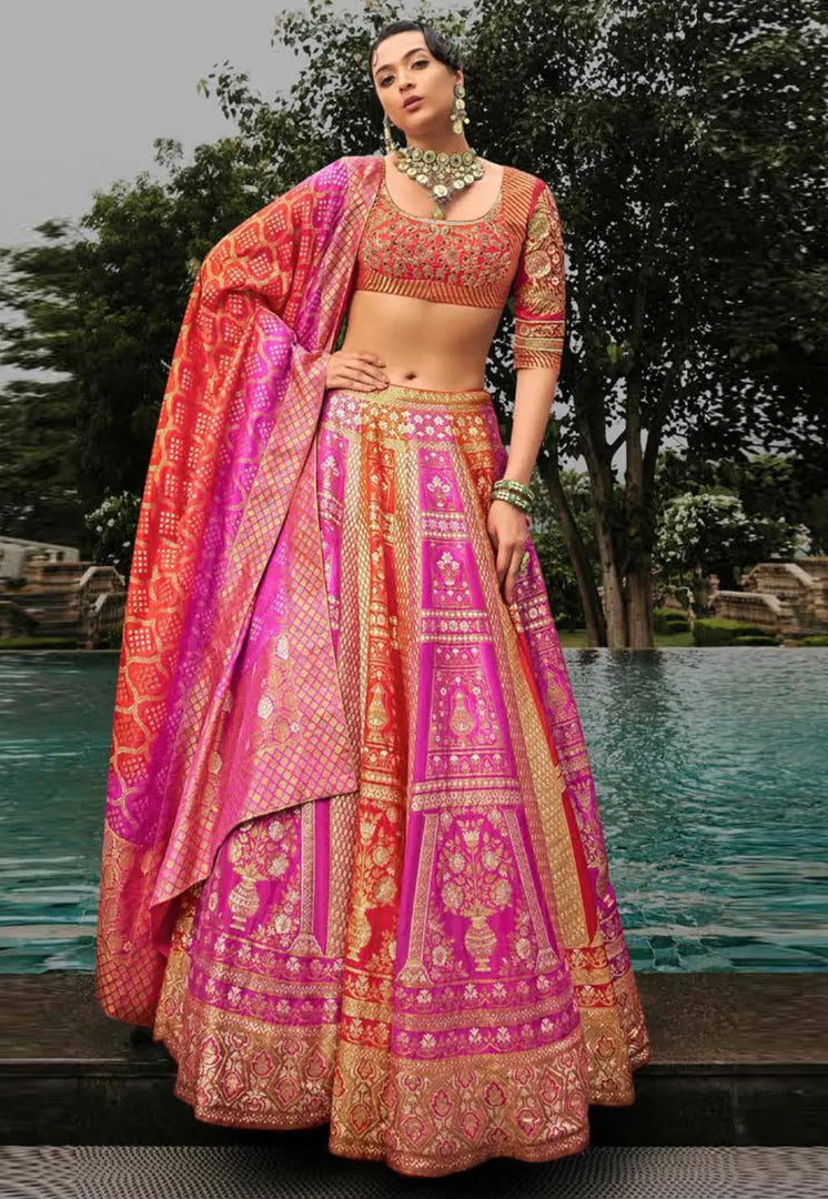 Orange Silk Lehenga Choli For Wedding