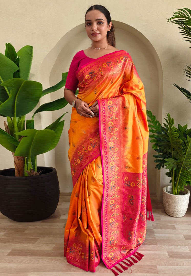 Orange Silk Paithani Saree