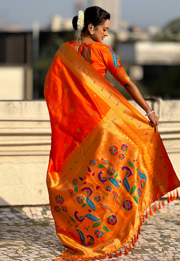 Orange Silk Paithani Saree