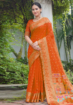 Load image into Gallery viewer, Orange Silk Paithani Saree