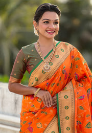 Orange Silk Paithani Saree
