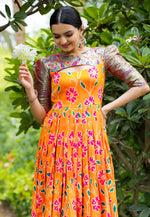 Load image into Gallery viewer, Orange Silk Printed Gown
