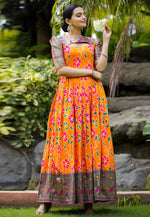 Load image into Gallery viewer, Orange Silk Printed Gown
