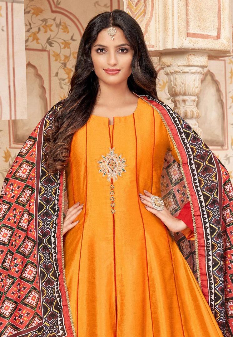 Orange Silk Readymade Anarkali Suit