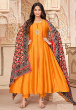 Load image into Gallery viewer, Orange Silk Readymade Anarkali Suit
