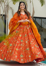 Load image into Gallery viewer, Orange Silk Readymade Anarkali Suit
