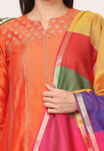 Load image into Gallery viewer, Orange Silk Readymade Churidar Suit

