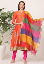 Load image into Gallery viewer, Orange Silk Readymade Churidar Suit
