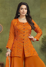 Load image into Gallery viewer, Orange Silk Readymade Palazzo Suit
