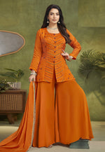 Load image into Gallery viewer, Orange Silk Readymade Palazzo Suit
