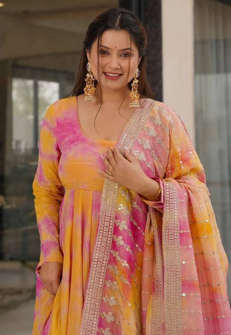Orange Silk Readymade Palazzo Suit