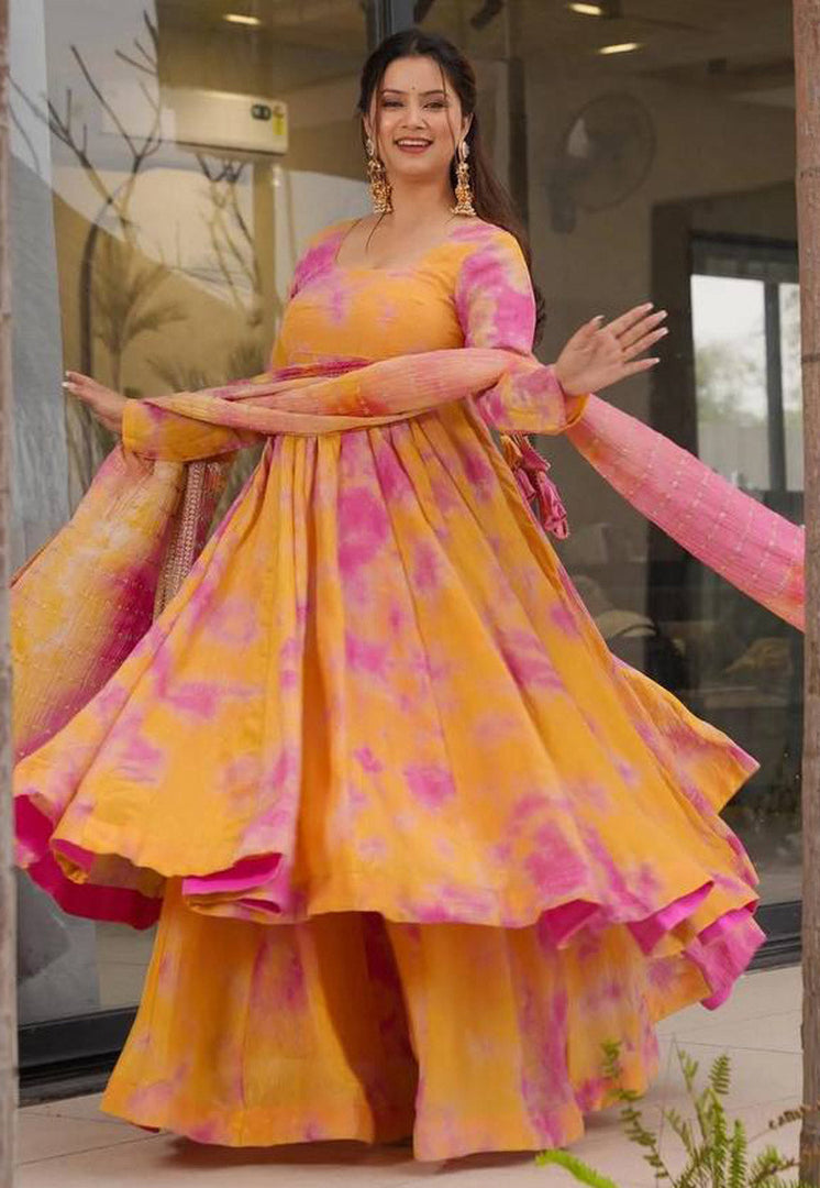 Orange Silk Readymade Palazzo Suit