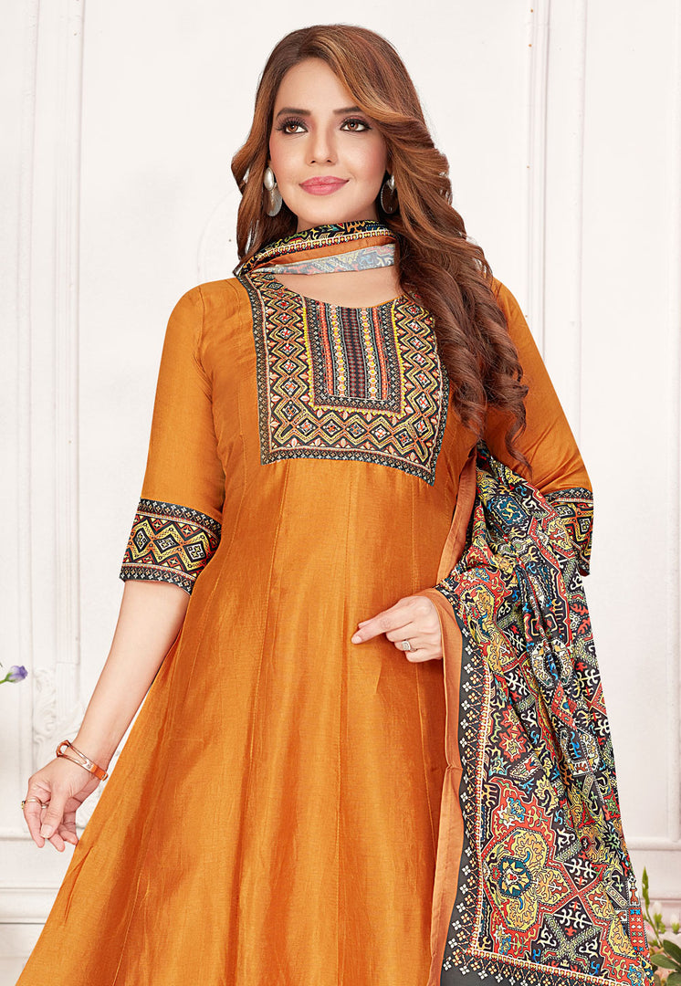 Orange Silk Readymade Pant Style Suit