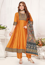 Load image into Gallery viewer, Orange Silk Readymade Pant Style Suit

