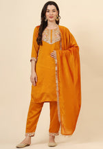 Load image into Gallery viewer, Orange Silk Readymade Pant Style Suit
