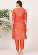 Load image into Gallery viewer, Orange Silk Readymade Pant Style Suit
