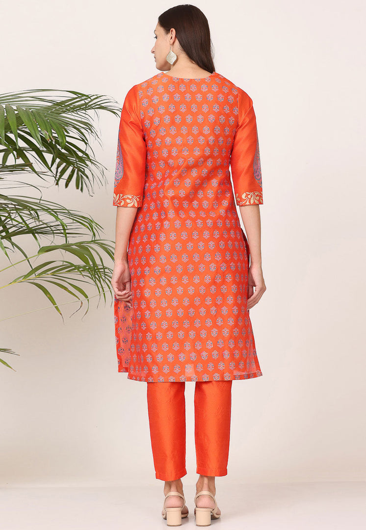 Orange Silk Readymade Pant Style Suit