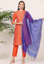 Load image into Gallery viewer, Orange Silk Readymade Pant Style Suit
