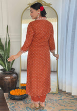 Load image into Gallery viewer, Orange Silk Readymade Pant Style Suit
