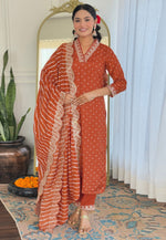 Load image into Gallery viewer, Orange Silk Readymade Pant Style Suit
