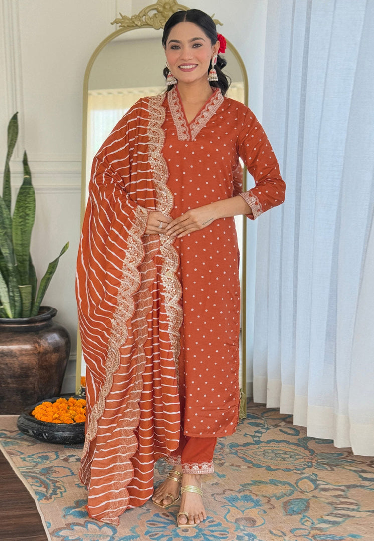 Orange Silk Readymade Pant Style Suit