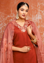 Load image into Gallery viewer, Orange Silk Readymade Pant Style Suit
