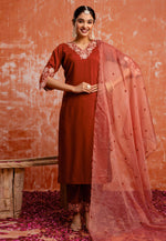 Load image into Gallery viewer, Orange Silk Readymade Pant Style Suit
